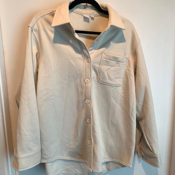 GAP VINTAGE SOFT OVERSIZED SHIRT JACKET IN MOONSTONE BEIGE - SIZE S - Picture 2 of 7